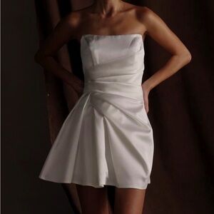 Meshki Satin White Pleated Peplum Mini Dress